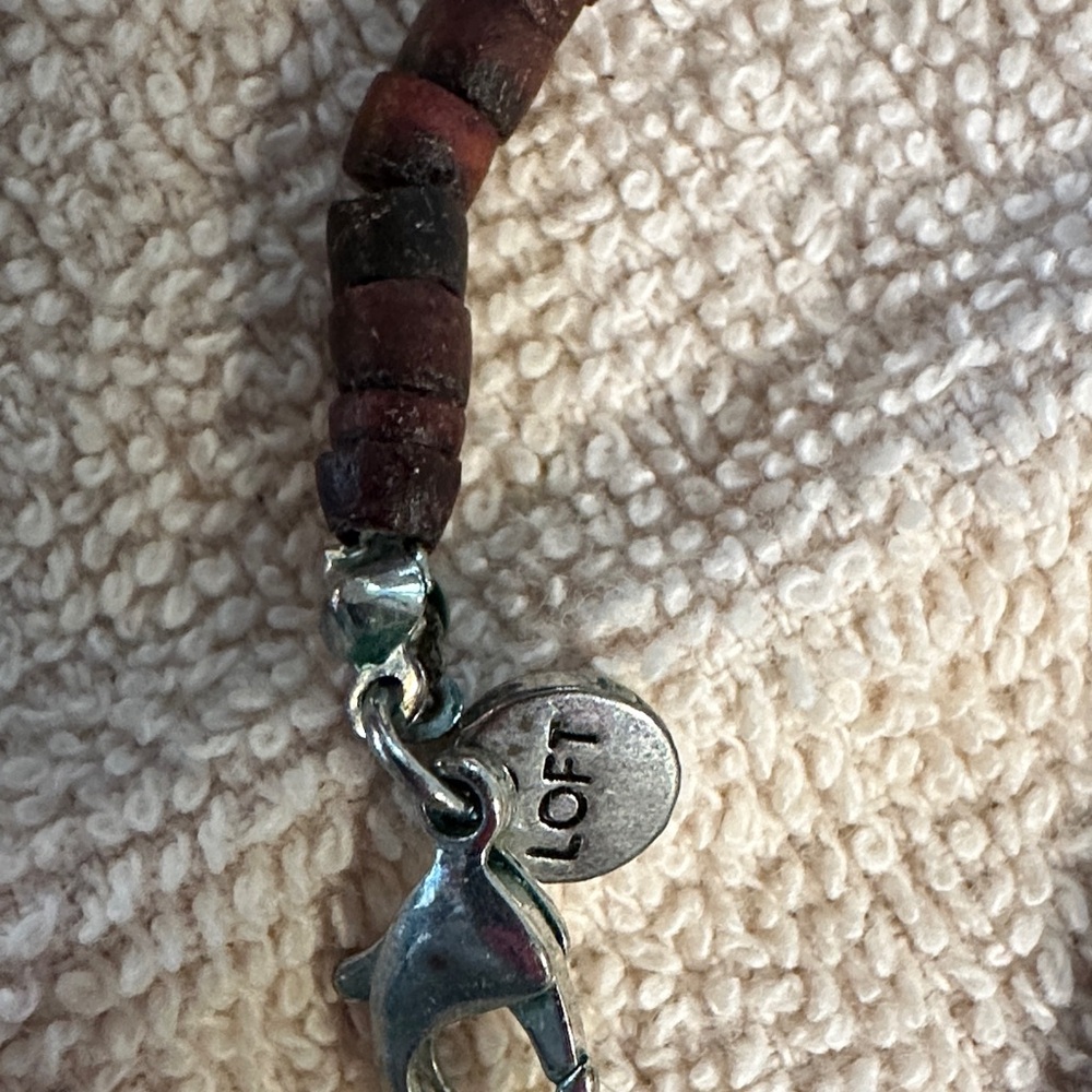LOFT Turquoise colored Bead Necklace with Brown and Red Accents - Picture 2 of 2